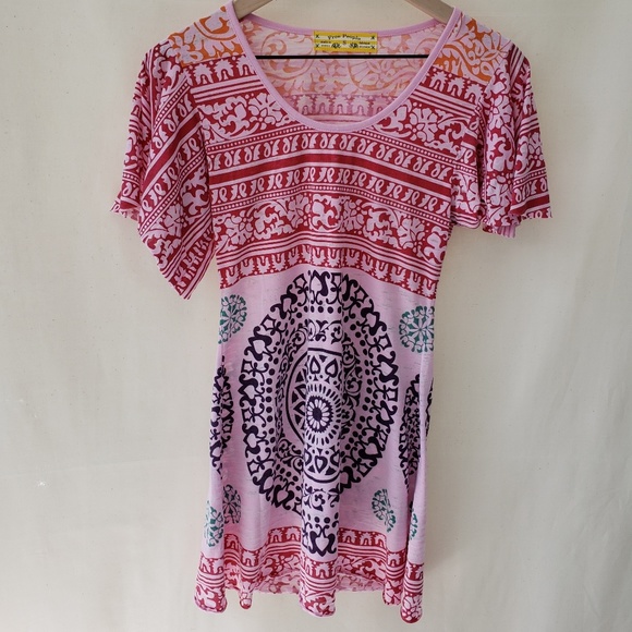 Free People Tops - Anthro Free People Pink Burnout Tunic India Queen